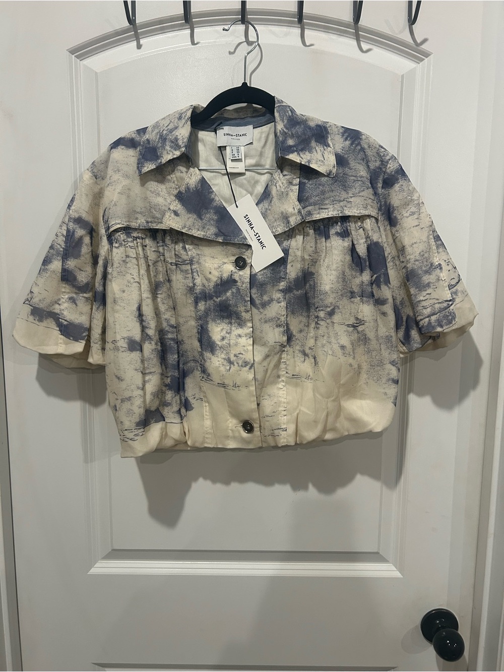 Sinha-Stanic Light Cream & Blue Short Sleeve Jacket
